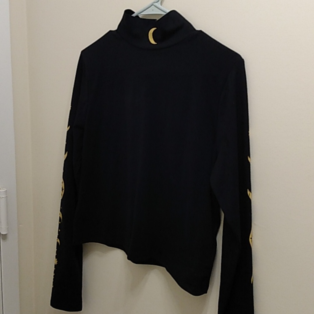 Hot Topic Black Mock Neck Midnight Hour Long Sleeve Top with Gold Moon Accents